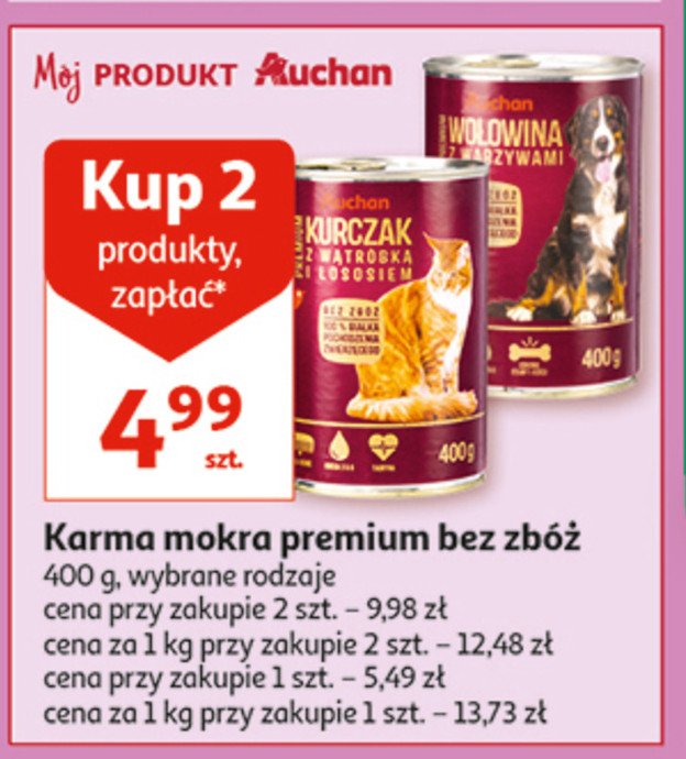 Karma dla kota kurczak z wątróbką i łososiem Auchan różnorodne (logo czerwone) promocja