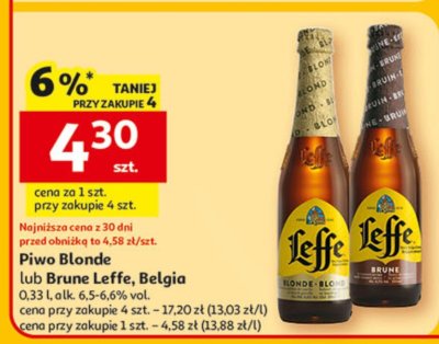 Piwo Brune Leffe, Belgia 0.33L alk. 6.5-6.6% vol. promocja w Auchan