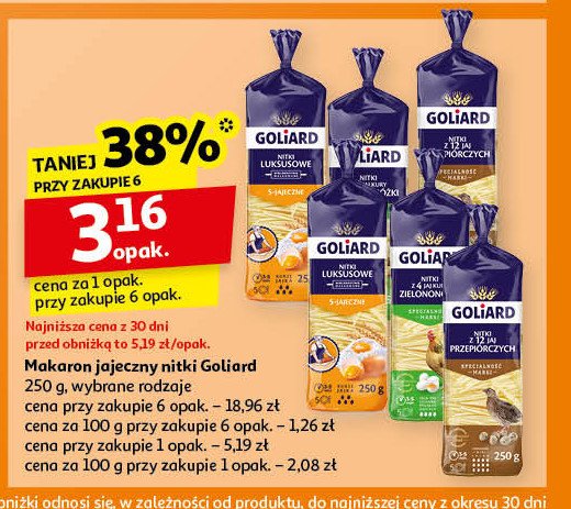 Makaron nitka 4 jajeczna z jaj kury zielononóżki Goliard promocja