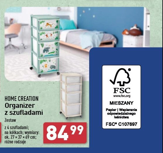 Organizer z szufladami 27 x 37 x 69 cm Home creation promocja