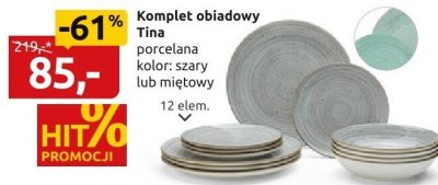 Komplet obiadowy Tina porcelana szary i miętowy 12 elem. promocja w Black Red White
