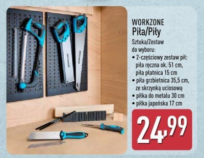 Piła/Pity WORKZONE sztuka/zestaw do wyboru: 2-częściowy zestaw pił: piła ręczna ok. 51 cm, piła płatnica 15 cm, piła grzebietnica 35,5 cm, ze skrzynką uciośową, piłka do metalu 30 cm, piłka japońska 17 cm promocja w Aldi
