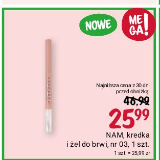 Kredka i żel do stylizacji brwi 2w1 nr 03 cool blond NAM SMART BROW PENCIL promocja w Rossmann