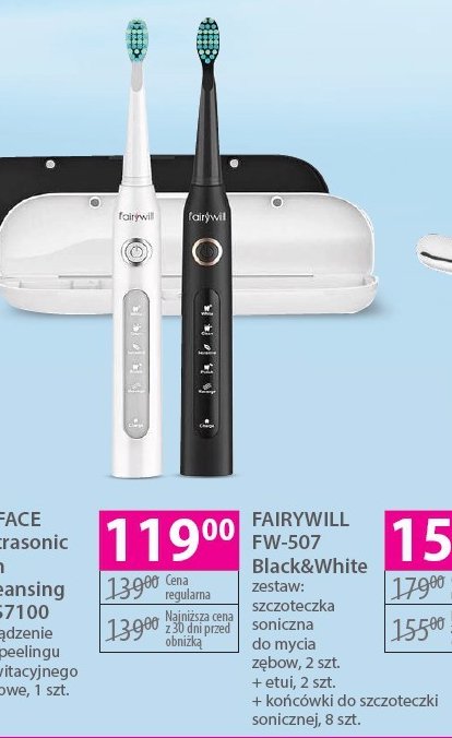 Szczoteczka soniczna fw-507 black & white Fairywill promocja