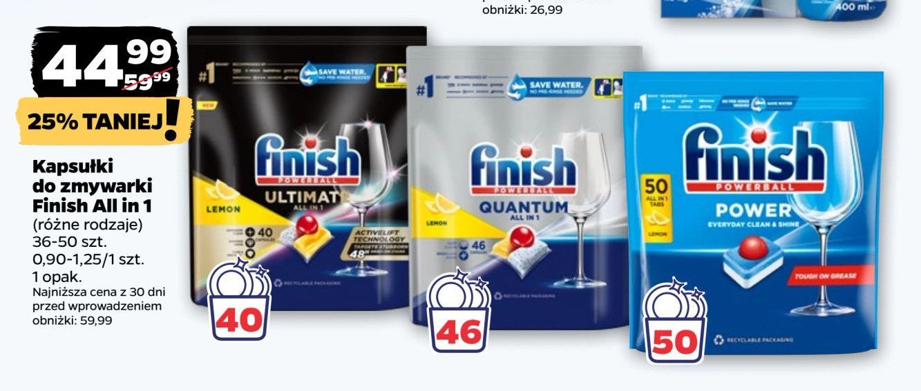 Tabletki do zmywarek Finish power & pure all in 1 promocja