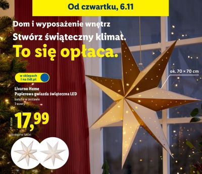 Papierowa gwiazda świąteczna LED Livarno Home promocja w Lidl