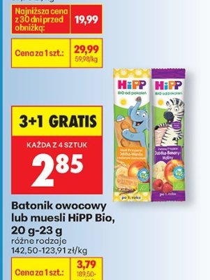 Batonik owocowy lub muesli HiPP Bio, 20 g-23 g, różne rodzaje 3+1 GRATIS promocja w Biedronka