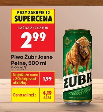 Piwo Żubr Jasne Pełne promocja w Biedronka