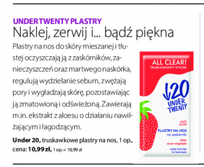 Plastry na nos eliminujące zaskórniki truskawkowe Under twenty anti acne promocja