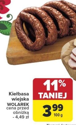 Kiełbasa wiejska Wolarek promocja w Carrefour Market