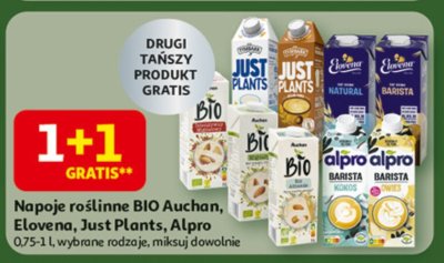 Napoje roślinne BIO Auchan, Elovena, Just Plants, Alpro 0.75-1 l, wybrane rodzaje, miksy dowolnie promocja w Auchan