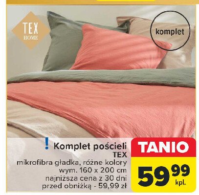 Komplet pościeli mikrofibra 160 x 200 cm + 2 x 70 x 80 cm Tex promocja w Carrefour Market