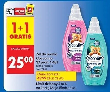 Żel do prania Coccolino 1,48 l 1+1 gratis promocja w Biedronka