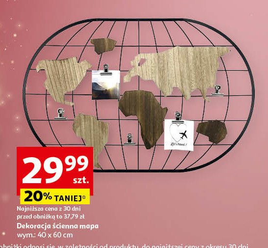 Dekoracje ścienna mapa 40 x 60 cm promocja w Auchan