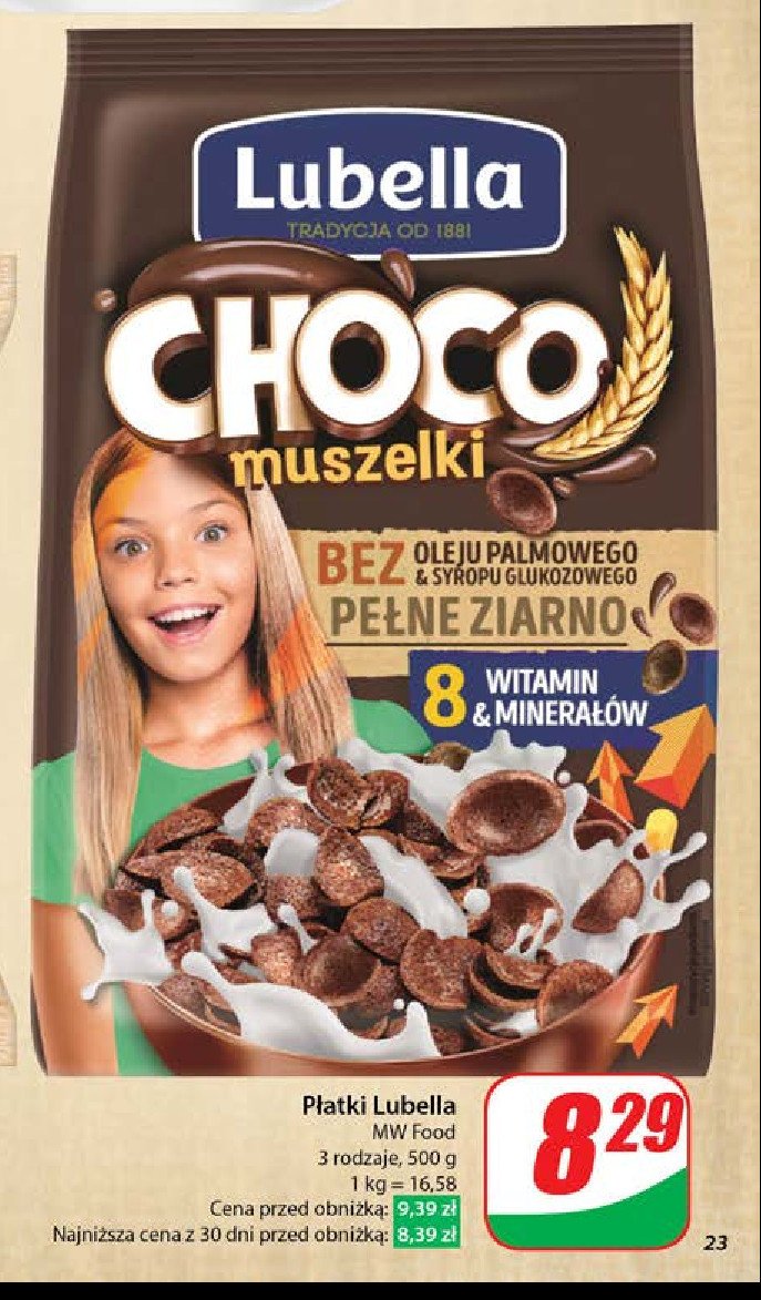 Płatki muszelki czekoladowe Lubella promocja