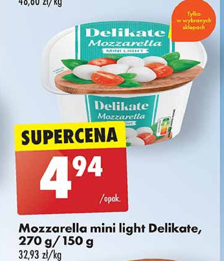 Ser mozzarella mini light Delikate promocja w Biedronka