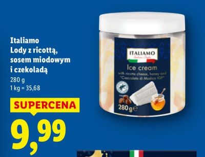 Lody Italiamo z ricottą, sosem miodowym i czekoladą promocja w Lidl