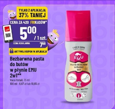 Bezbarwna pasta do butów w płynie EMU 2w1 promocja w POLOmarket