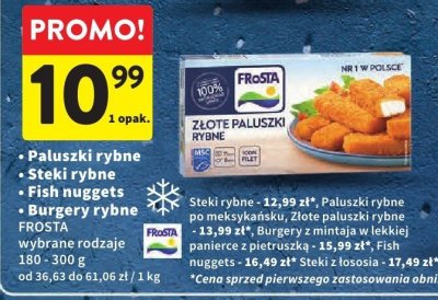 Paluszki rybne, steki rybne, fish nuggets, burgery rybne FROSTA wybrane rodzaje 180-300 g promocja w Intermarche