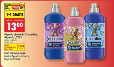 Płyn do płukania Coccolino Perfume & Care fioletowy 51 prań 1,275 l promocja w Biedronka