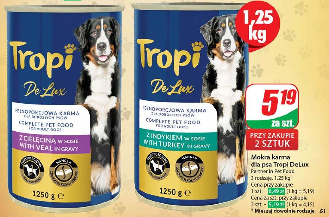 Karma dla psa z cielęciną Tropi deluxe promocja w Dino