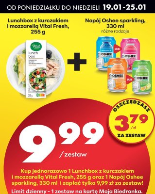 Zestaw: Lunchbox z kurczakiem i mozarellą Vital Fresh + napój Oshee sparkling, różne rodzaje promocja w Biedronka