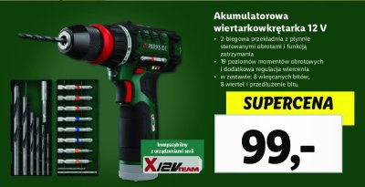 Wiertarko-wkrętarka akumulatorowa 12v Parkside promocja