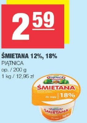 Śmietana 12%, 18% Piątnica promocja w SPAR