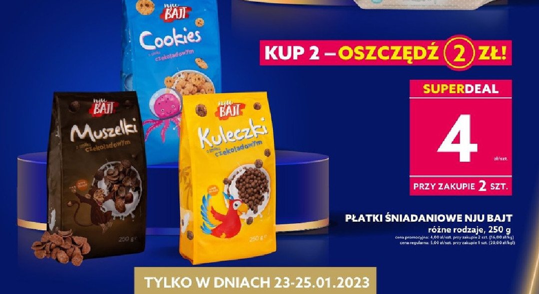 Płatki kuleczki o smaku czekoladowym BRUGGEN NJU BAJT promocja