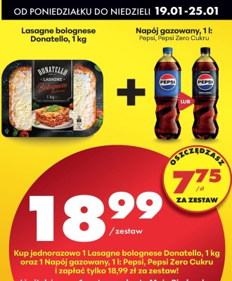 Zestaw: Lasagne bolognese Donatello + napój gazowany Pepsi promocja w Biedronka