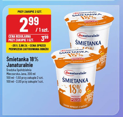 Śmietanka 18 % Janaturalnie promocja