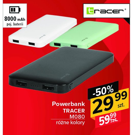 Power bank 8000 mah m080 slim black Tracer promocja