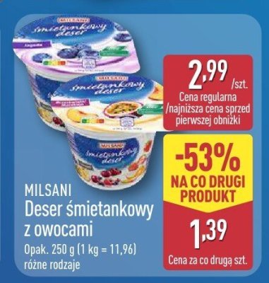 Deser śmietankowy z owocami różne rodzaje promocja w Aldi