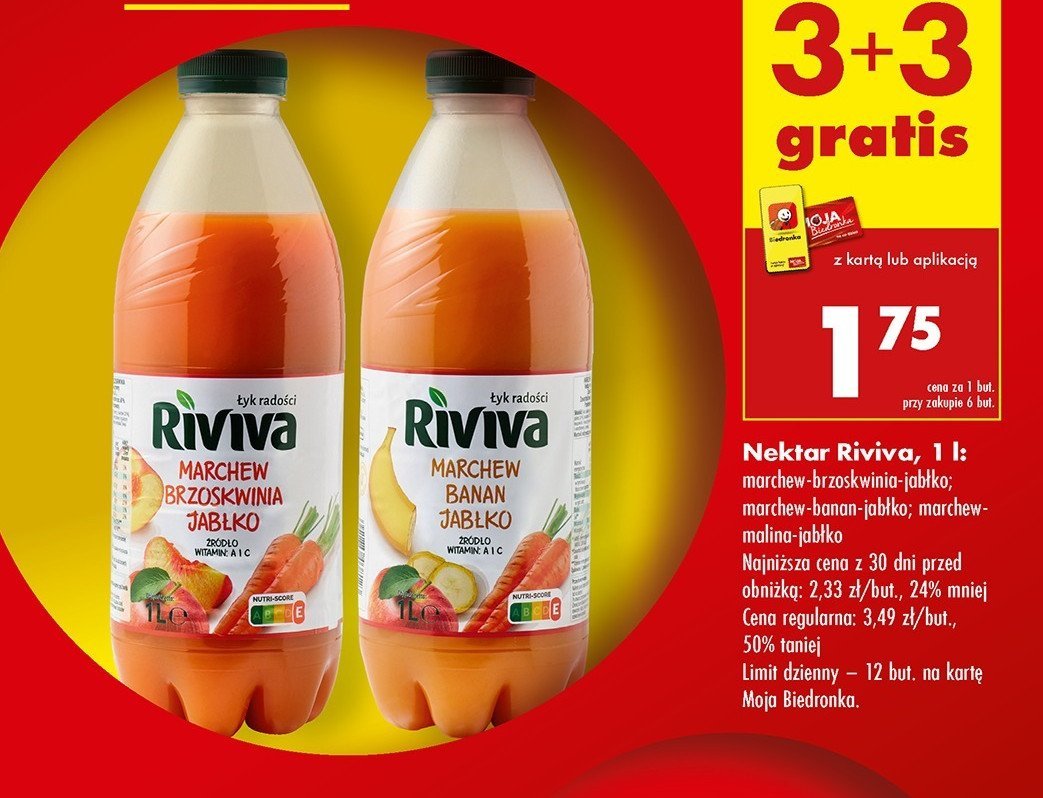 Nektar marchew-banan-jabłko Riviva promocja w Biedronka