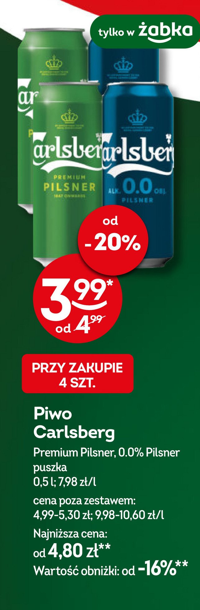 Piwo CARLSBERG 0% promocja w Żabka