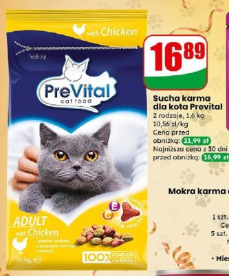 Karma dla kota PreVital sucha, z kurczakiem, 2 rodzaje promocja w Dino