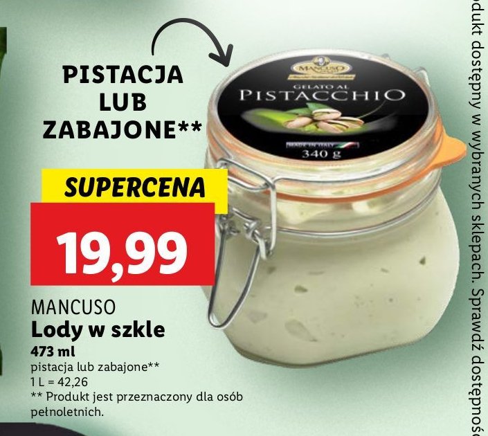 Lody włoskie pistacchio Mancuso gelati promocja w Lidl