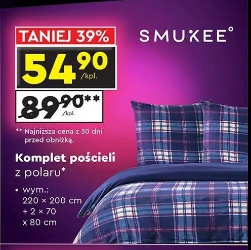 Pościel polarowa 220 x 200 cm + 2 x 70 x 80 cm Smukee home promocja