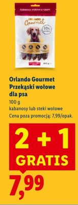 Przekąski wołowe dla psa 2+1 GRATIS Orlando Gourmet promocja w Lidl