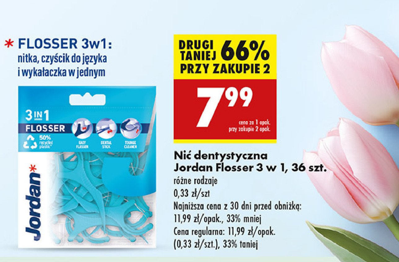 Nić wykałaczka i czyścik do języka Jordan 3-in-1 flosser promocja w Biedronka