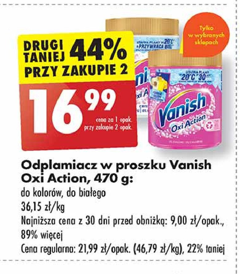 Odplamiacz w proszku do białego Vanish gold oxi action promocja