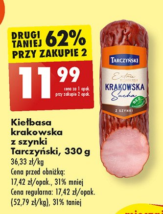 Kie艂basa krakowska sucha z szynki Tarczy艅ski promocja