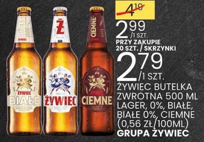 Piwo ŻYWIEC butelka zwrotna 500 ml ŻAGIEL, 0% BIAŁE, 0% CIEMNE (0,69 ZŁ/100ML) GRUPA ŻYWIEC PRZY ZAKUPIE 6 SZT. promocja w Wafelek