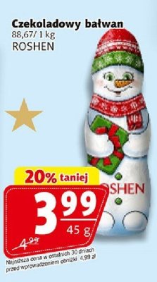 Czekoladowy bałwan ROSHEN promocja w Prim Market