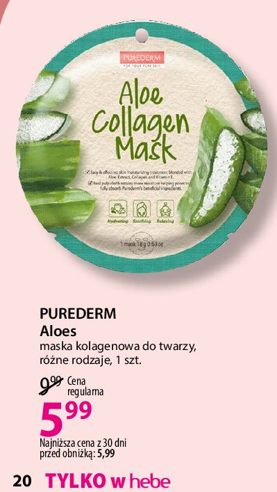 Maska do twarzy kolagenowa z aloesem Purederm promocja