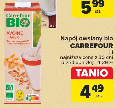 Napój owsiany Carrefour bio promocja