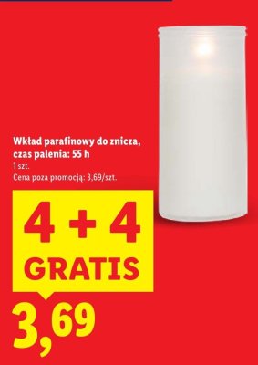 Wkład parafinowy do znicza, czas palenia: 55 h 4+4 gratis promocja w Lidl