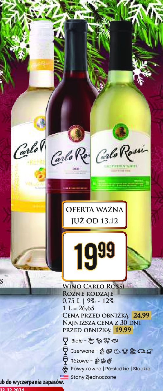 Wino Carlo rossi refresh peach promocja