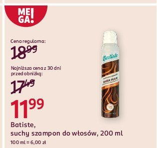 Szampon do w艂os贸w suchy z pigmentem dark & deep brown Batiste dry shampoo promocja
