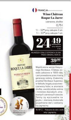 Wino Château Roque La Jarre czerwone, słodkie promocja w POLOmarket